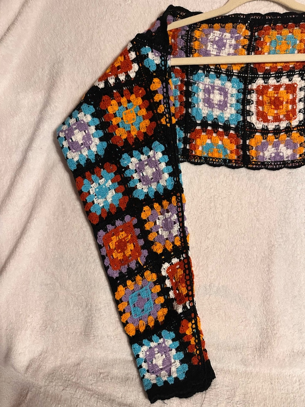 Crochet Square-Pattern Bolero Sweater - Multi-Color - Picture 2 of 11